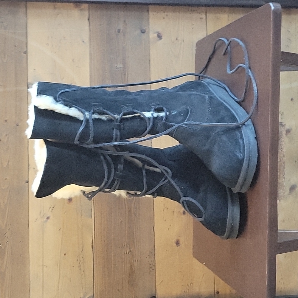 Ugg lace up black suede boots, size 9